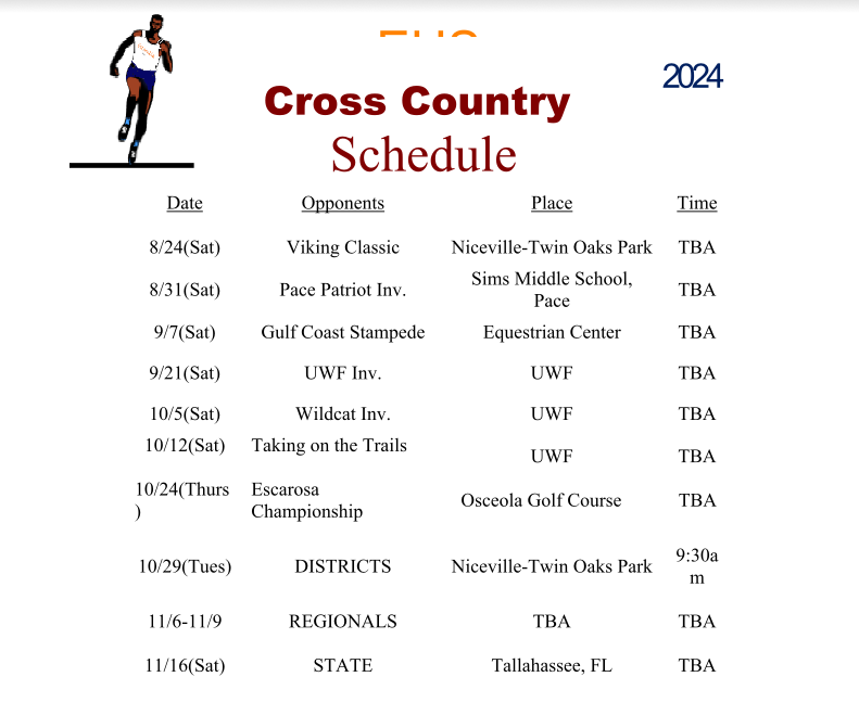 Cross Country schedule