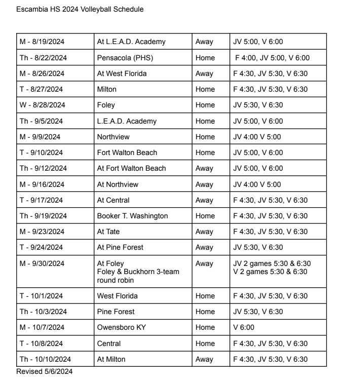 Volleyball schedule