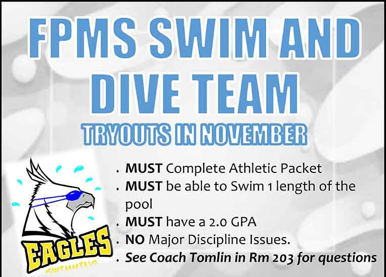 FPMS: Swim team tryouts flyer