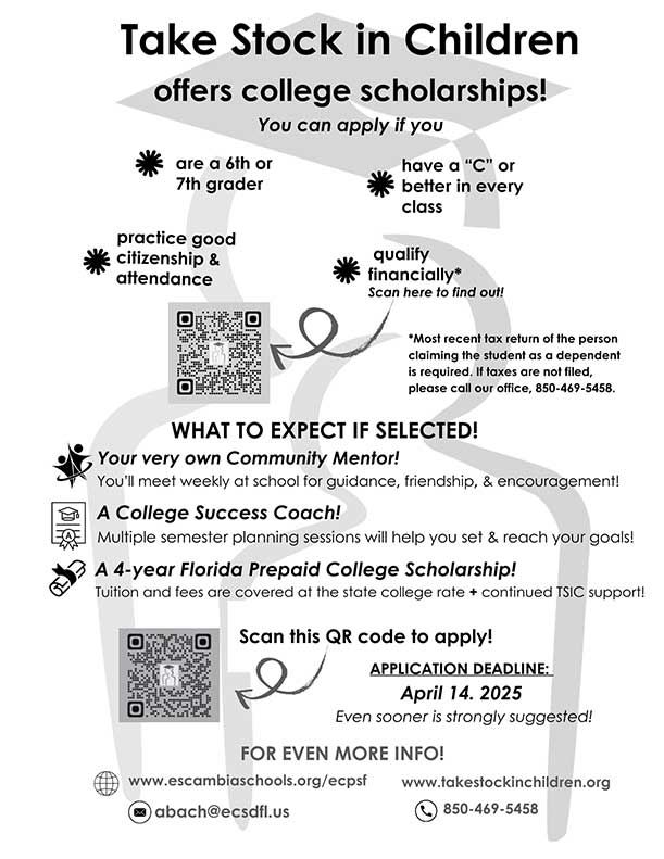  FPMS: Take Stock in Children flyer application due April 14.2025